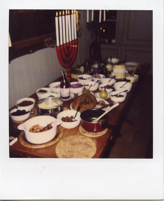 Christmas spread, Onsala. Why is there a Menorah? Did my parents know? Probably not. 